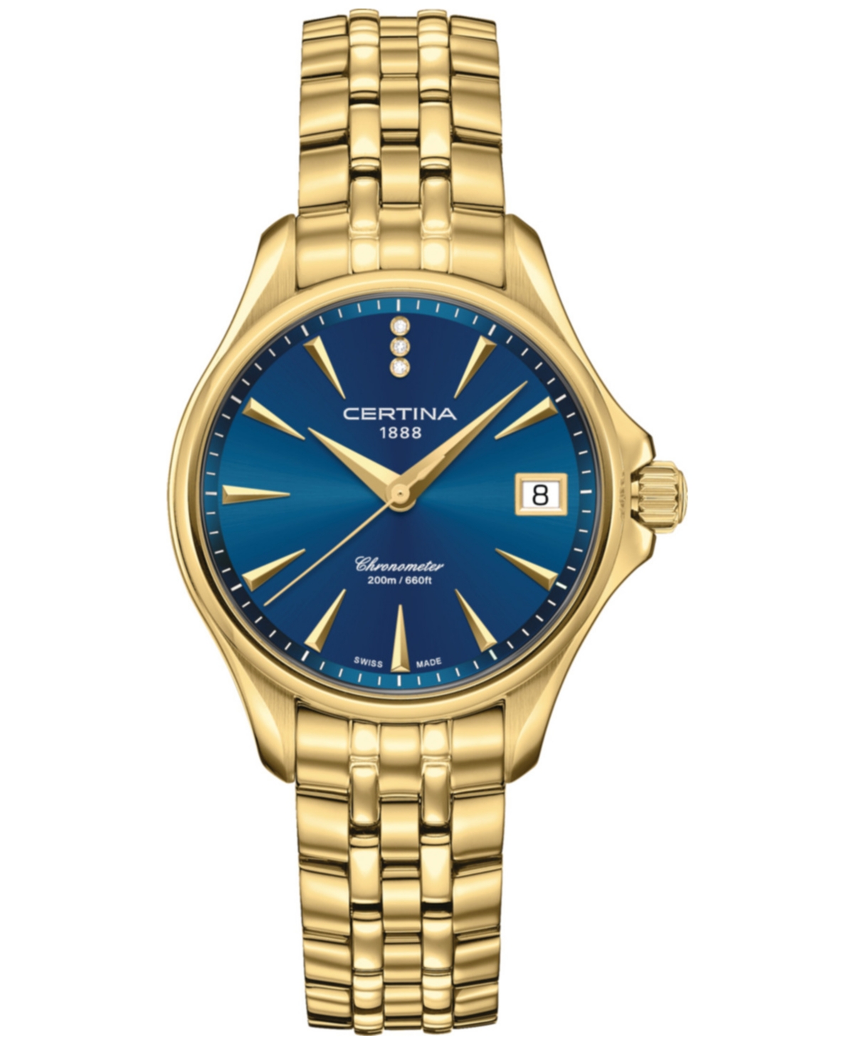 Women's Swiss Ds Action Diamond Accent Gold-Tone Stainless Steel Bracelet Watch 34mm - Blue