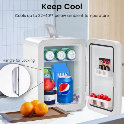Compact Mini Fridge, 15 Can Portable Small Refrigerator with AC/DC Adapters, 10 Liter / 2.6 Gal Small Cosmetics Cooler for Beverage,  Skincare