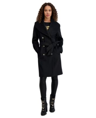 KARL LAGERFELD PARIS Women's Double-Breasted Belted Coat - Macy's