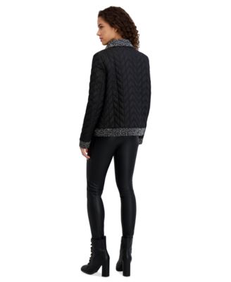 Women's Quilted Tweed-Trim Coat