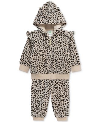 Baby Girls Zip-Up Leopard Hoodie & Pants, 2 Piece Set