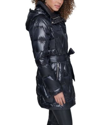 Women's Tie-Waist Hooded Puffer Coat