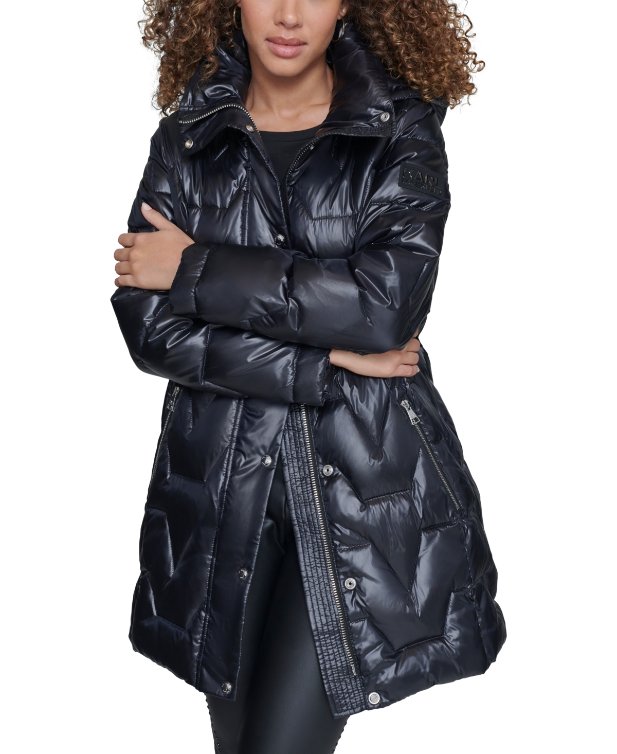 Karl Lagerfeld Paris Cocoon Water Resistant Down & Polyester Fill Puffer Jacket In Black
