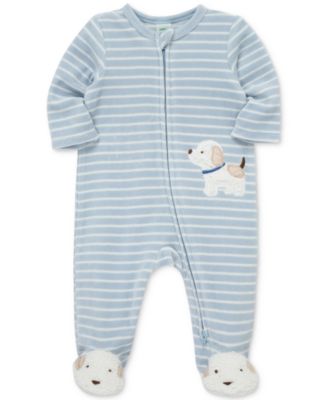 Baby Boys Fluffy Pup Velour Footed Coverall