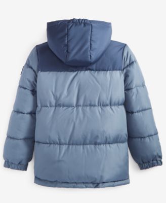 Big Boys' Contrast Yoke Long Sleeve Puffer Jacket
