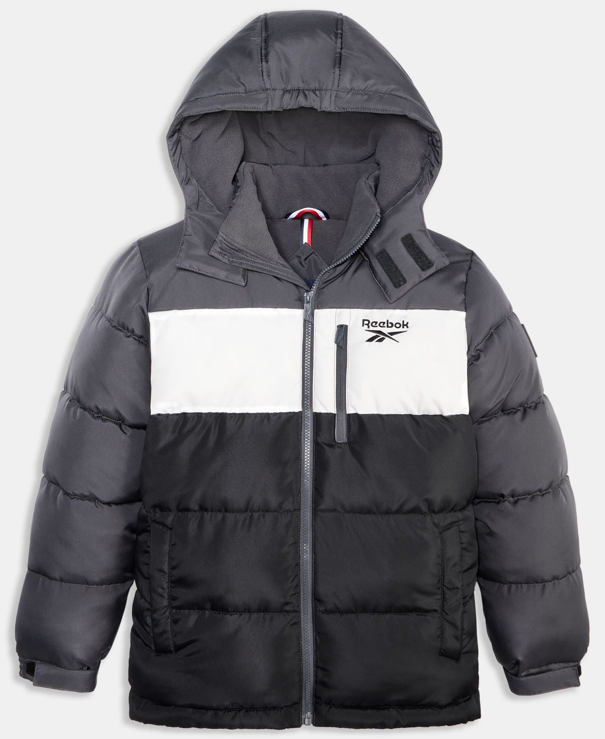 Reebok Big Boys Color Blocked Promo Long Sleeve Puffer Jacket In Gray