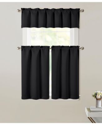 3 Piece Room Darkening Rod Pocket Cafe Kitchen Curtain Tier & Valance Set