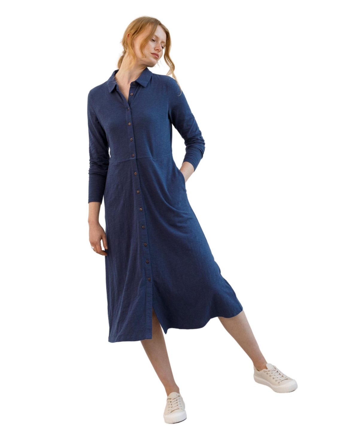Women's Slub Jersey Shirt Midi Dress - Navy brushstroke