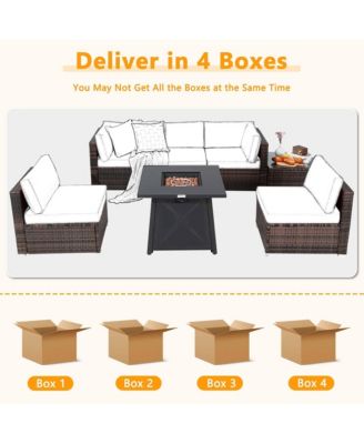 7PCS Patio Rattan Furniture Set Fire Pit Table Cover Cushion