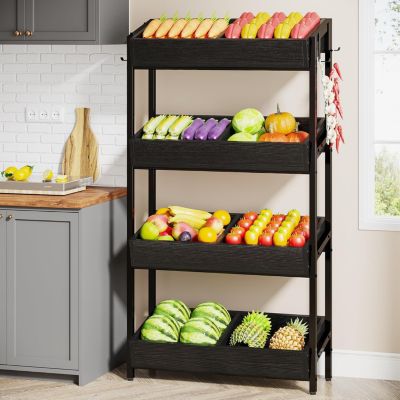 Wood Fruit and Vegetable Basket Stand Rack for Kitchen, Store, Supremarket