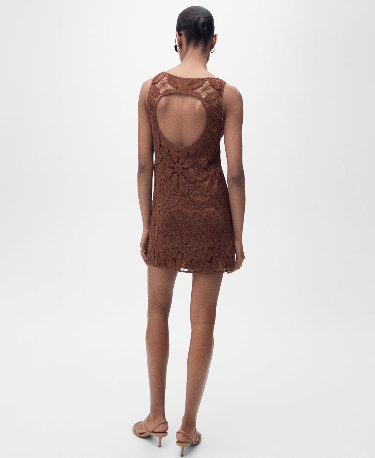 Mango Open Back Crochet Dress Chocolate