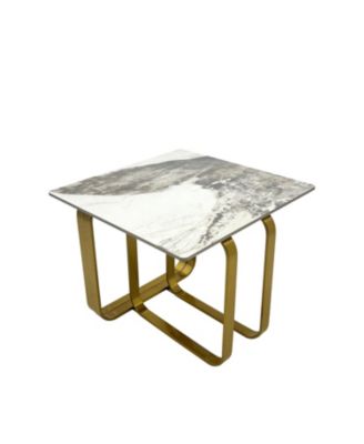 Streamdale Rectangular End Table with Sintered Stone Top, Metal Frame for Living Room