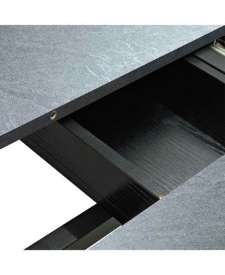 Retro Stretch Dining Table with Storage Box, Stone Top