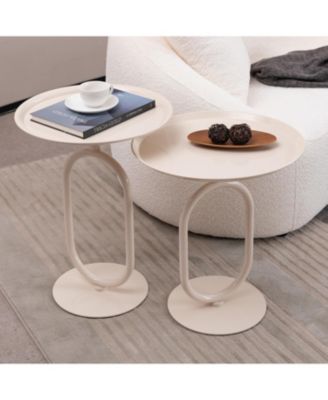 Metal End Table, Round Side Table, Small Coffee Table for Living Room