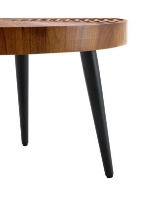 Natural Wood Round Coffee Table - 23.6" Diameter, Black Metal Leg