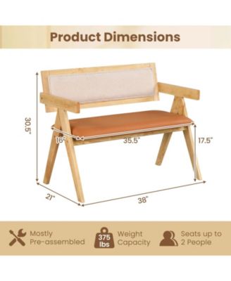 Rubber Wood Dining Bench with Armrest Sherpa Upholstered Backrest and Soft-padded Seat-Natural