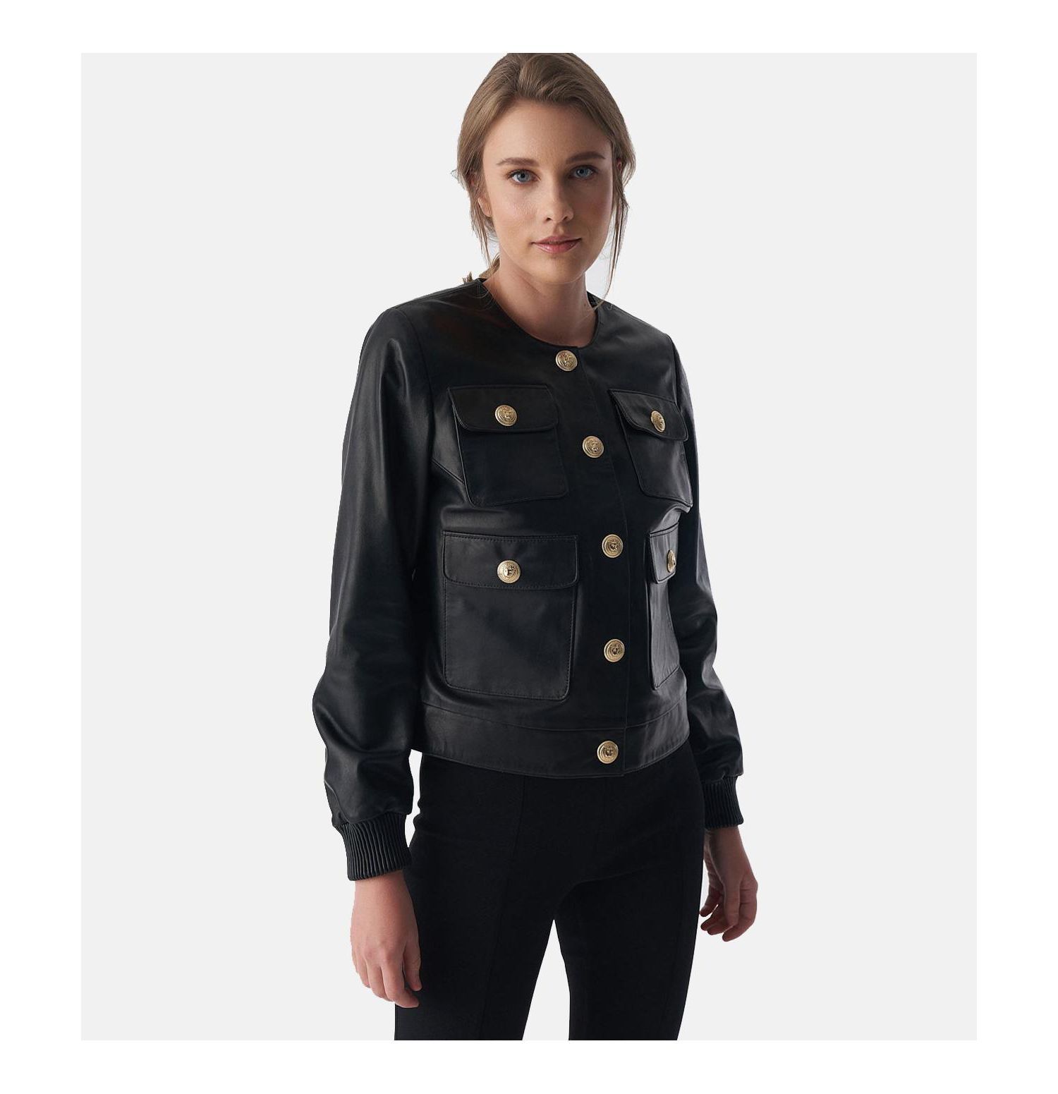 Women's Beatrice Collarless Leather Jacket