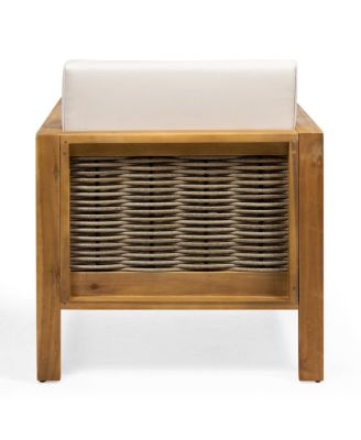 Streamdale Acacia Wood Club Chair, Wicker Accents, Teak Finish