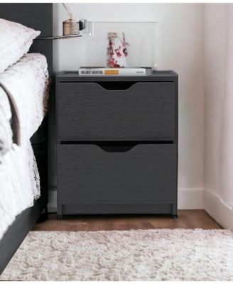 Two Drawer Faux Wood Nightstand for Bedroom Storage and Bedside Table