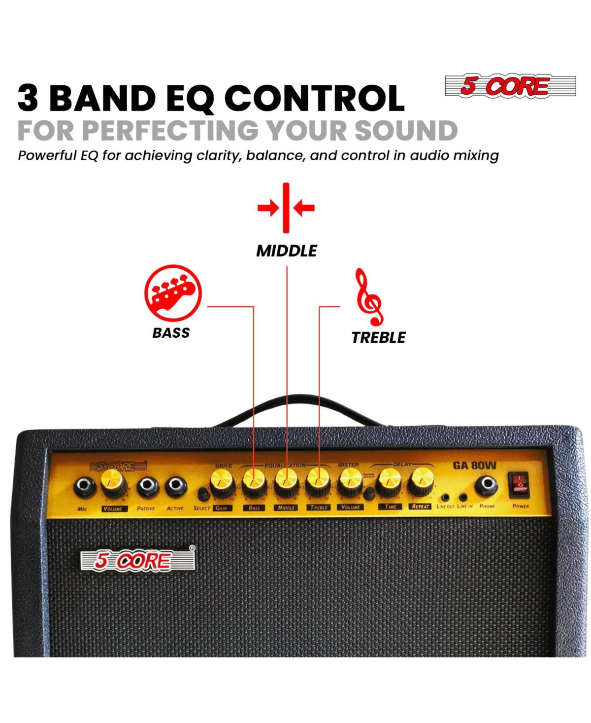 5 Core Guitar Amp 80 Watt Electric Amplifier w Built in 10" Speaker Portable Mini Practice Amps