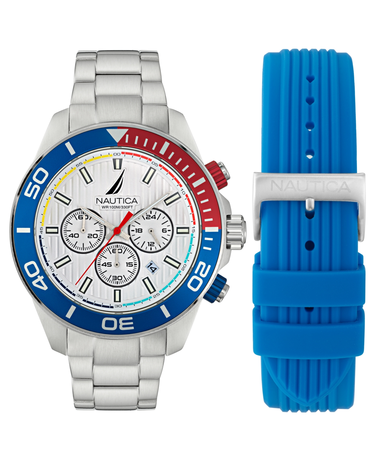 Men's Chronograph Silver-Tone Stainless Steel Watch Set, 48mm - Silver-Tone