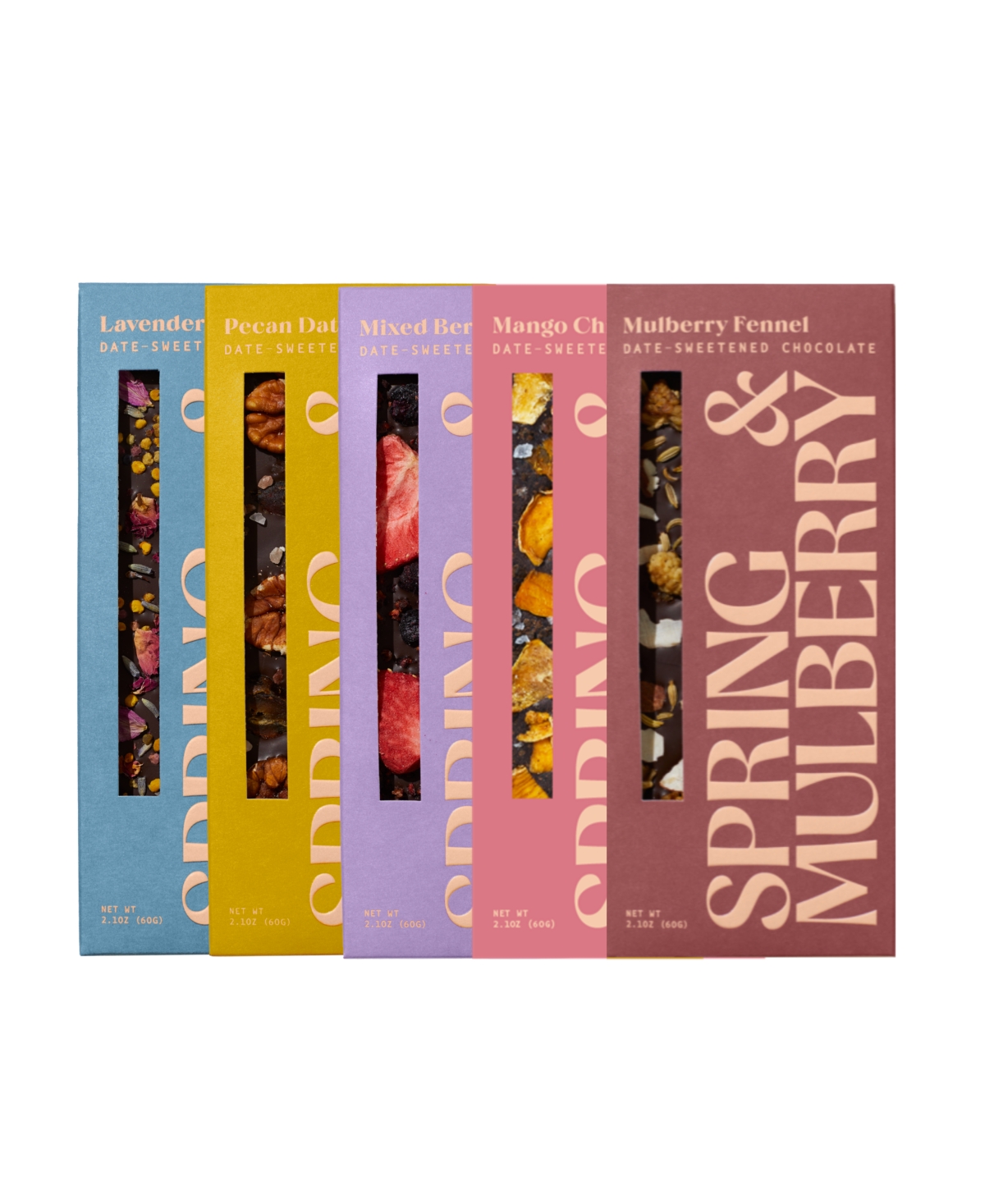 Spring & Mulberry Embellished Collection Date-sweetened Dark Chocolate Bar Gift Set, 5-pack