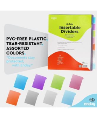 Binder Dividers with Tabs, 8 Dividers for 3 Ring Binder Standard Index Folder Dividers, Plastic Multicolor Dividers with White Insertable Tabs – by Enday