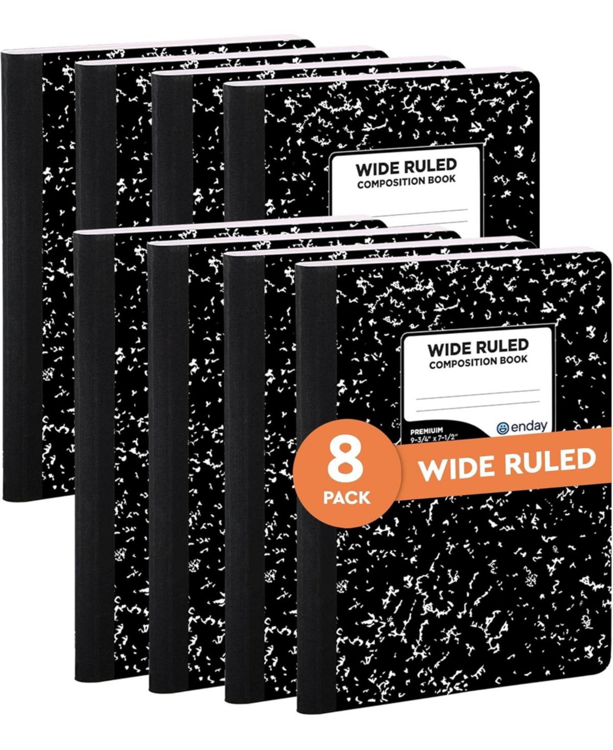 Marble Composition Notebook Wide Ruled Black and White Composition Books 100 Sheets (8 Pack)