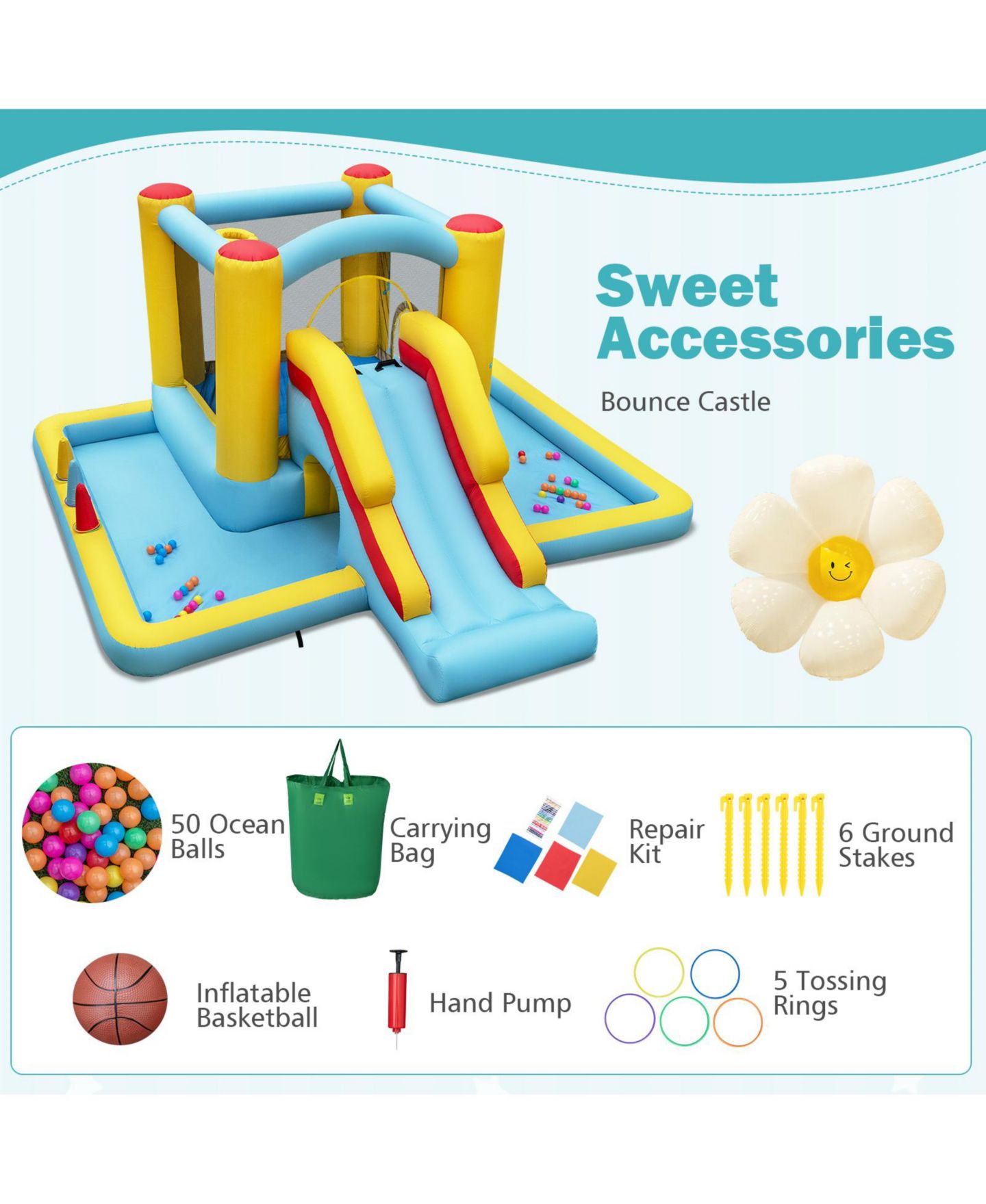 Детская игрушка GOUUN 7-in-1 Bouncy Castle with Slide and Tunnel, 200 lbs Capacity, Ages 3+, цвет: Синий — фото 5