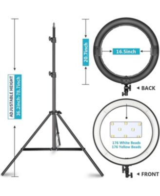 20-inch LED Ring Light Kit for Makeup YouTube Video Blogger Salon - Adjustable Color Temperature with Battery or DC Power Option, Battery, Charger, AC Adapter, Phone Clamp and Stand Included