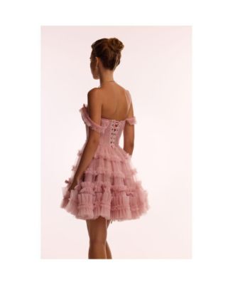 Women's Flirty ruffled tulle mini dress in misty rose