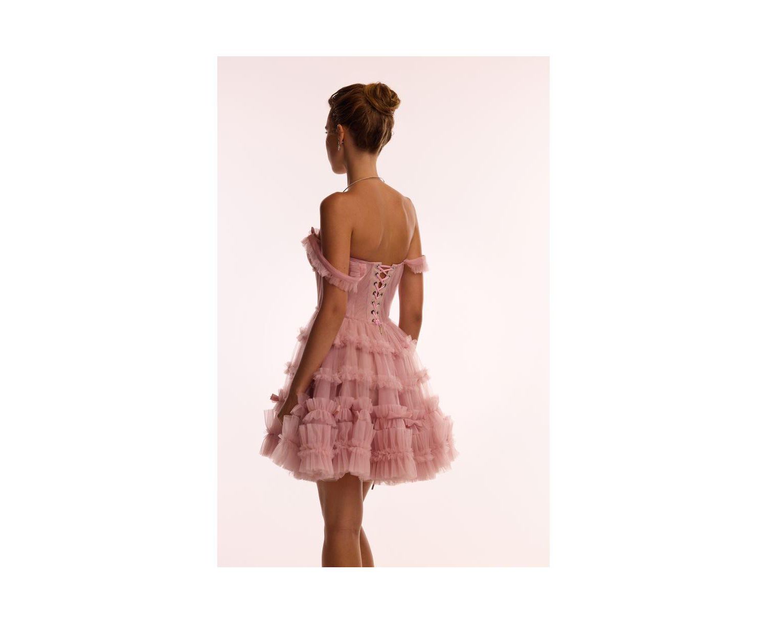 Women's Flirty ruffled tulle mini dress in misty rose