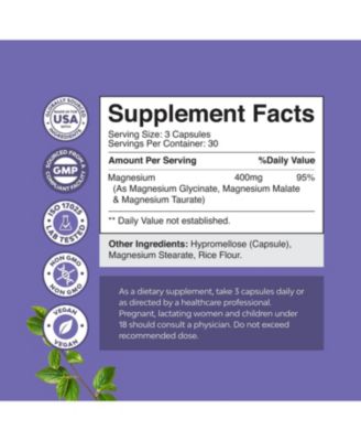 Triple Magnesium Complex | High Absorption Magnesium Taurate & Glycinate Malate Magnesium Blend | 90ct