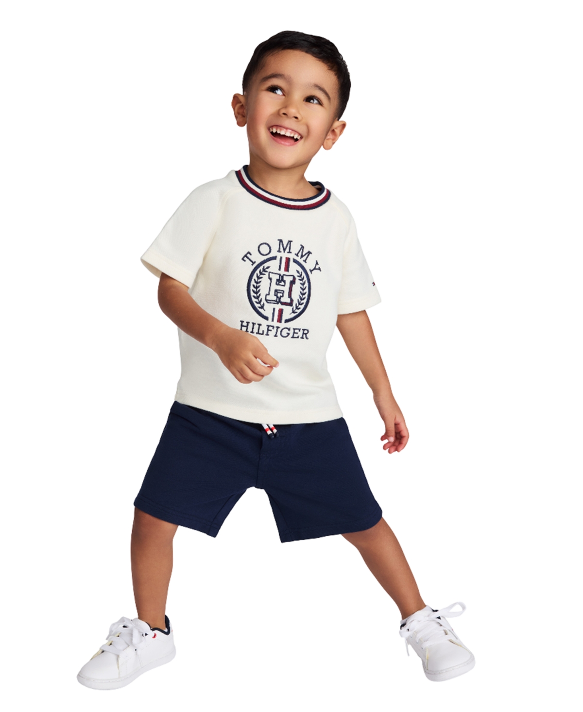 Tommy Hilfiger Toddler Boys 2-piece Signature Raglan T-shirt And French Terry Shorts Set In White