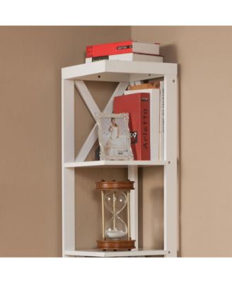 - Whiteley Wood Wall Corner 5 Tier Bookshelf Display Stand, White