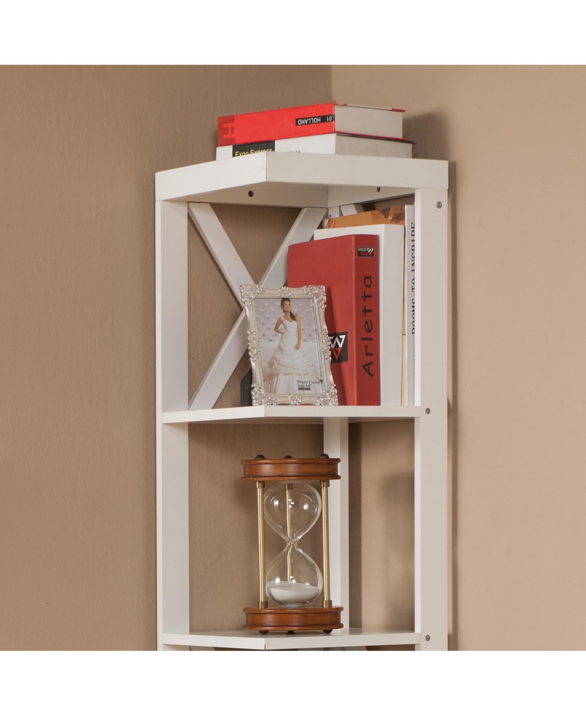 Kings Brand Furniture - Whiteley Wood Wall Corner 5 Tier Bookshelf Display Stand, White