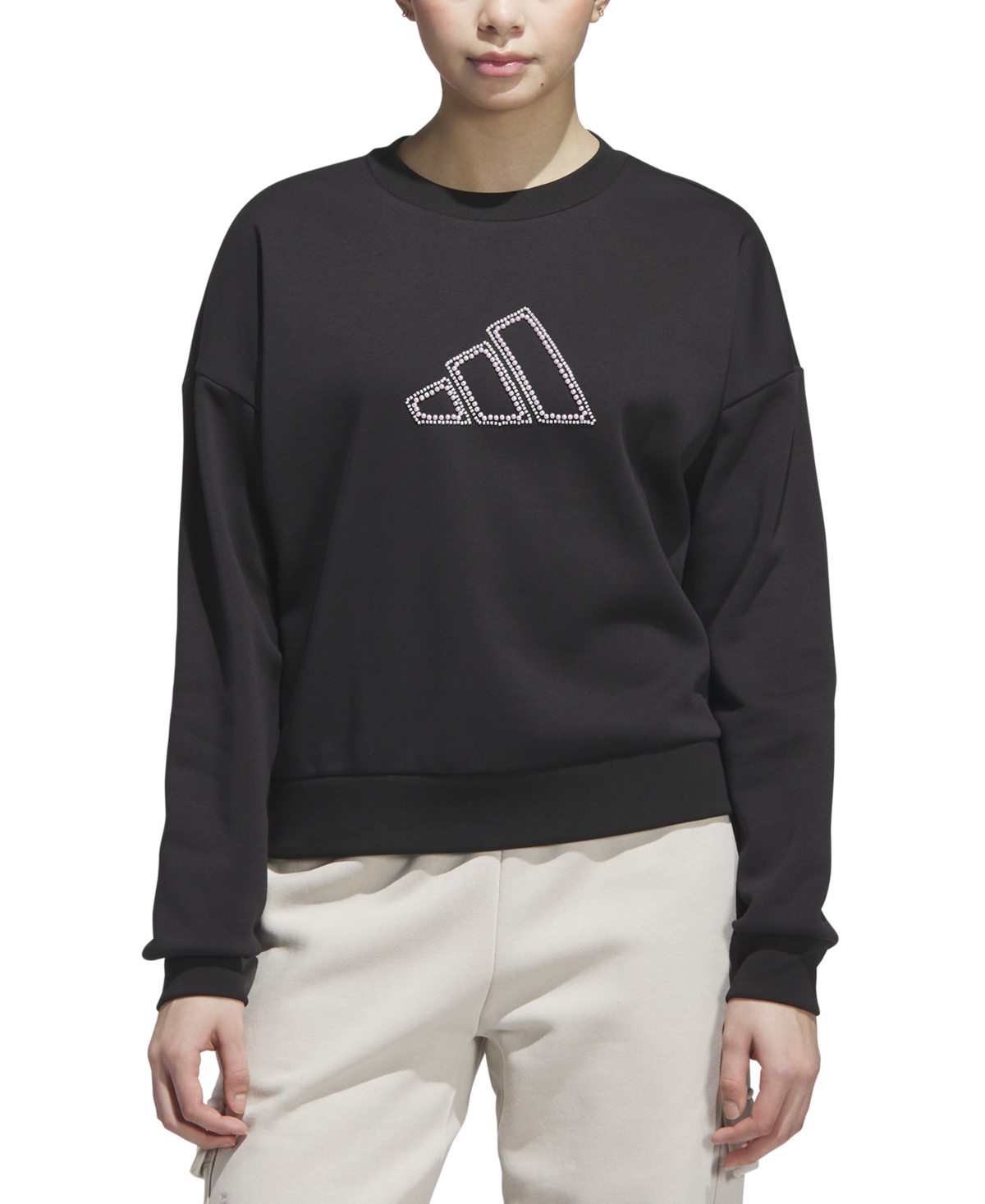 Women's Faux-Pearl Logo Crewneck Sweatshirt - Black