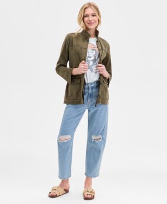 Women's Zipper and Button Cargo Jacket