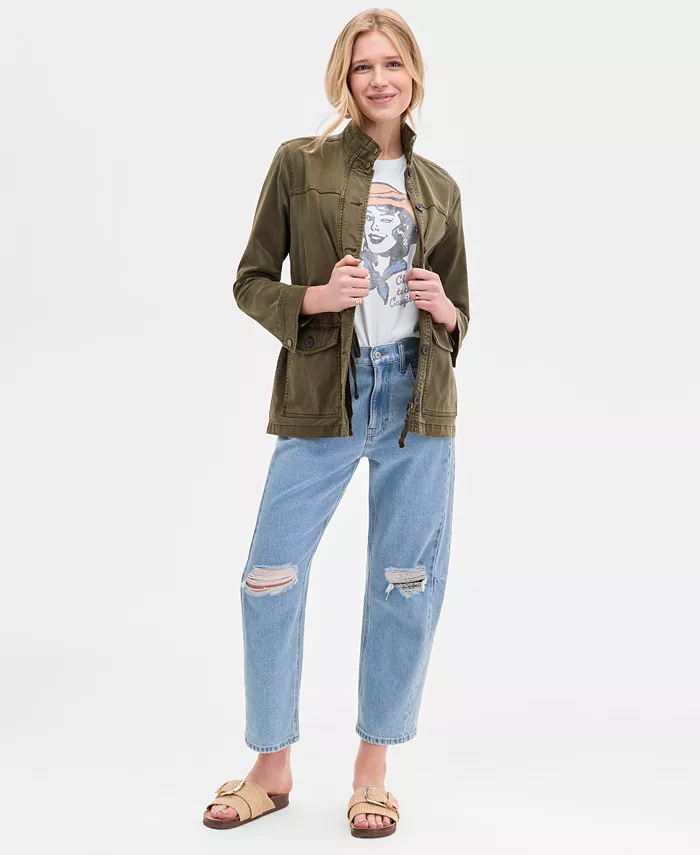 Women's Zipper and Button Cargo Jacket - thumbnail 2