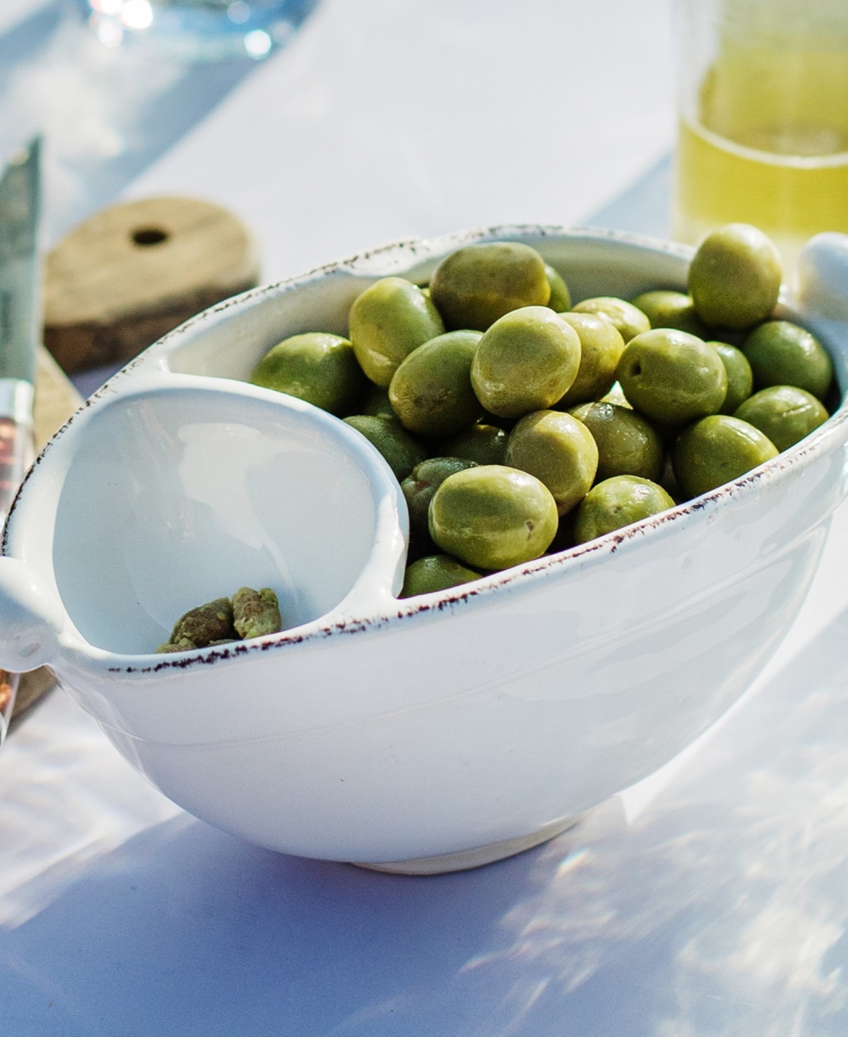 Vietri Lastra Two-part Olive Bowl In White