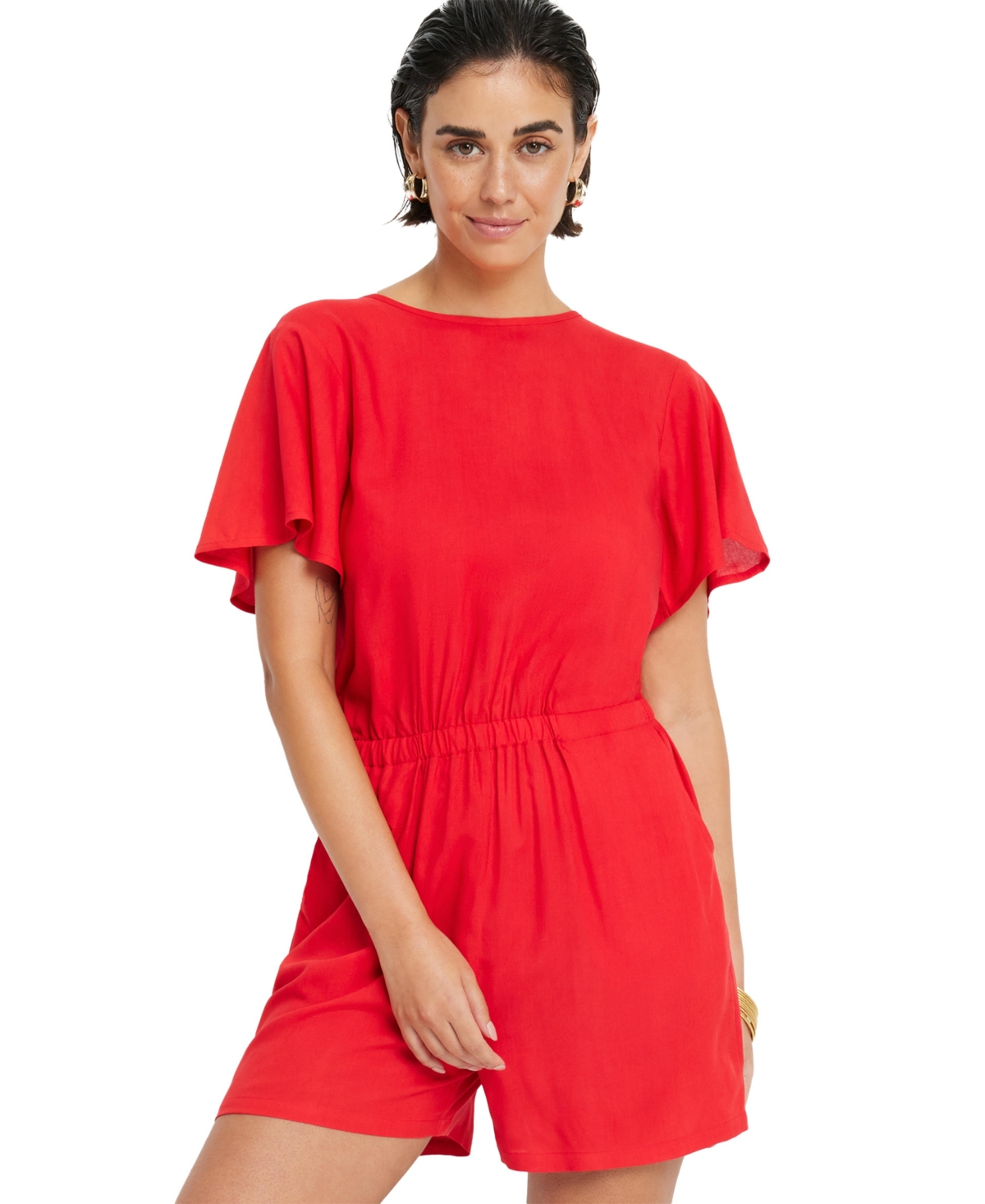 Women's Tie Back Romper - Red