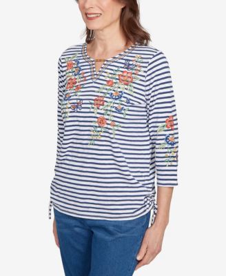 Petite El Paso Floral Stripe Ruched Sides Top
