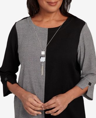 Petite Santa Barbara Center Sliced Crew Neck Top with Necklace