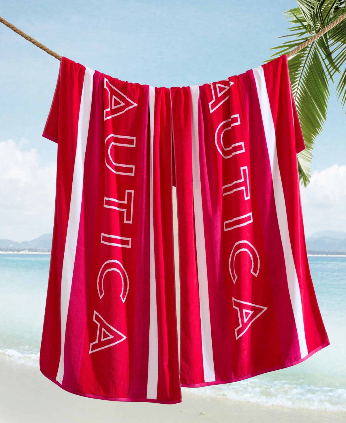 Nautica Logo Stripe Jacquard Beach Towel Set, 68" X 36"