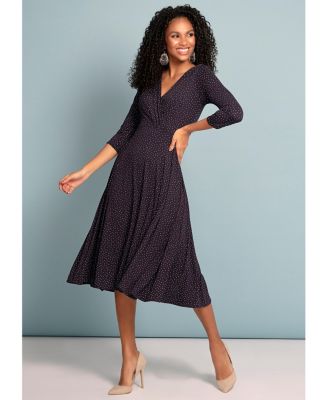 Women's Annie V-Neck 3/4 Sleeve Midi Dress