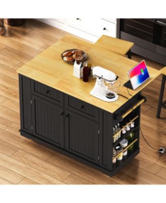 48" Kitchen Island w/ Stools, Power, Storage, Drop Leaf