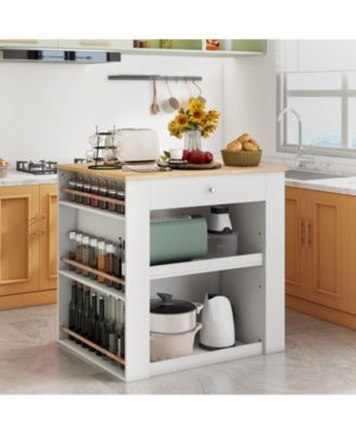 Rubberwood Top Kitchen Island with Storage