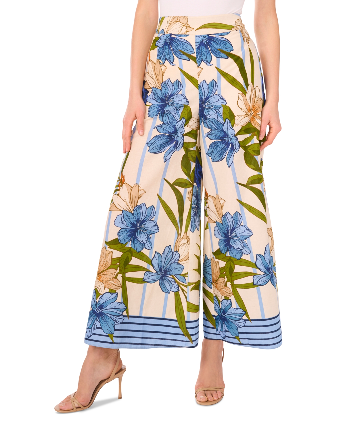 Women's Printed High-Rise Wide-Leg Pull-On Pants - Eggnog