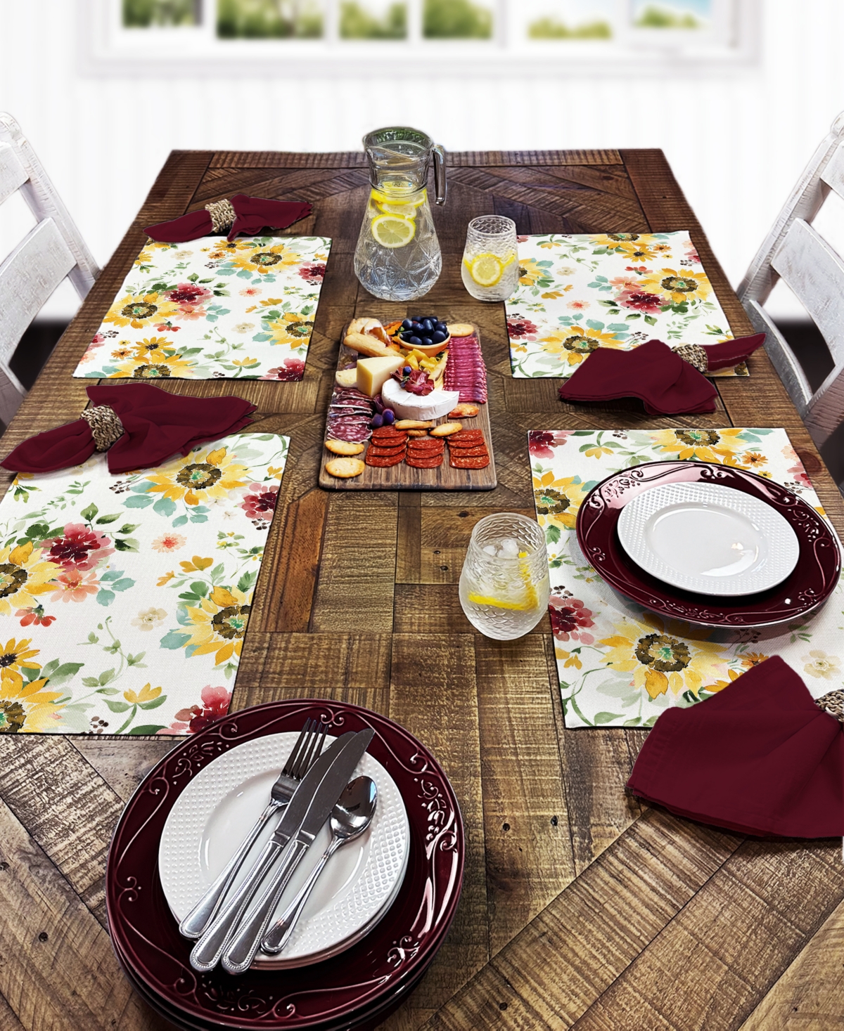 Counterart Spring Sunflowers Premier Fabric Placemats, Set Of 4