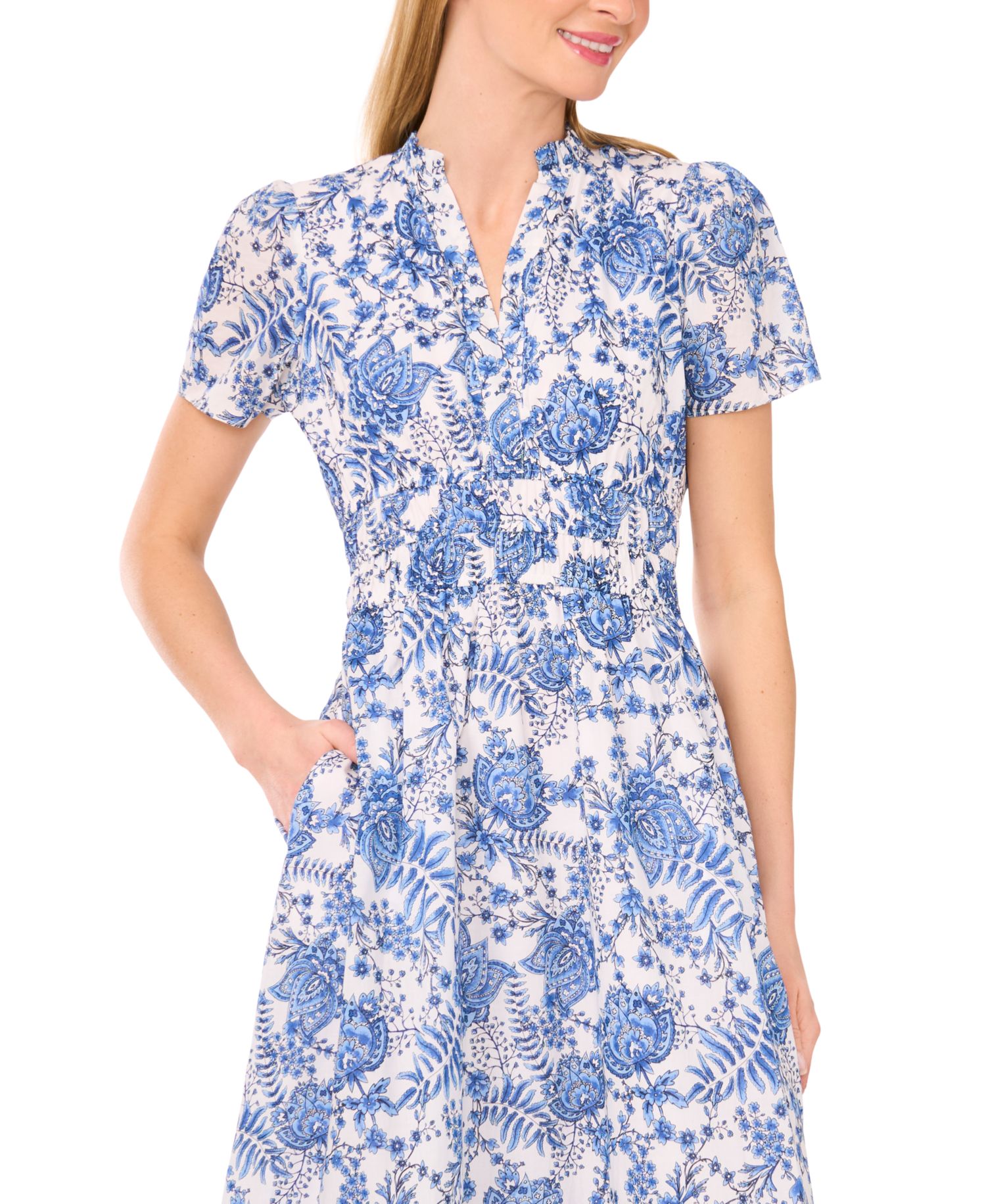 Women's Floral V-Neck Short-Sleeve Maxi Dress